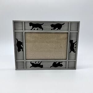 Vintage Cat Picture Frame 90s Silver Tone Black Kitten Cute Home Decor 4.5" x 3"